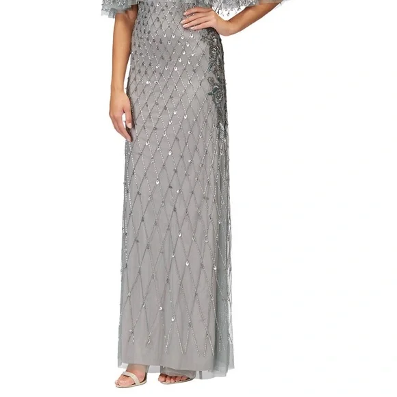 Brand new Adrianna Papell embroidered capelet gown